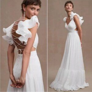 Mac Duggal 67911 Size 4 White Indy Ruffle Tiered Cut-Out Chiffon Gown Maxi Dress